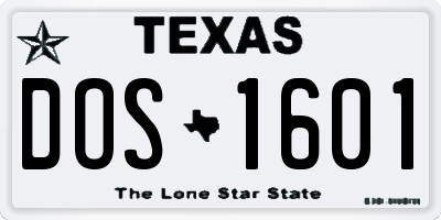 TX license plate DOS1601
