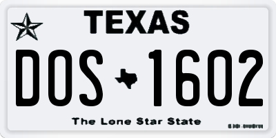 TX license plate DOS1602