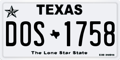 TX license plate DOS1758