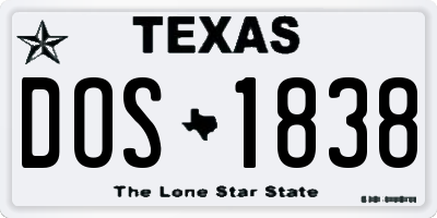 TX license plate DOS1838