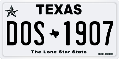 TX license plate DOS1907