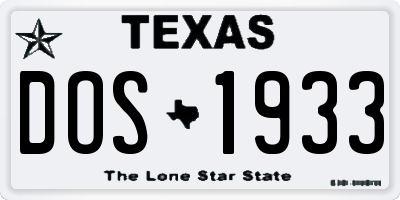 TX license plate DOS1933