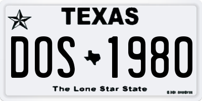 TX license plate DOS1980