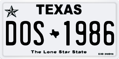 TX license plate DOS1986