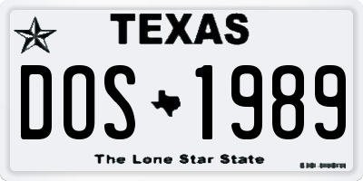 TX license plate DOS1989