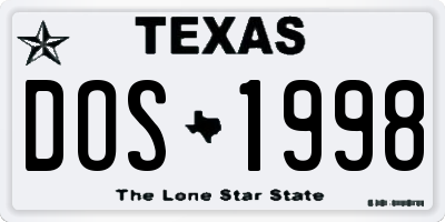 TX license plate DOS1998