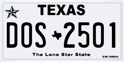 TX license plate DOS2501