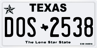 TX license plate DOS2538