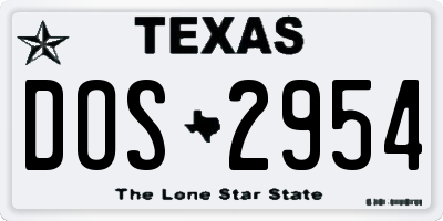 TX license plate DOS2954