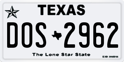 TX license plate DOS2962