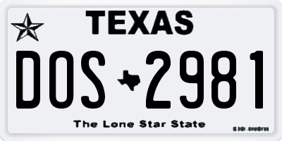 TX license plate DOS2981