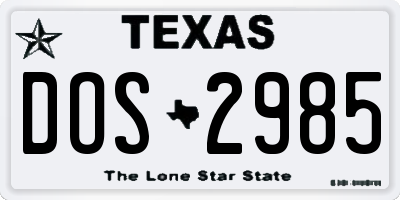 TX license plate DOS2985