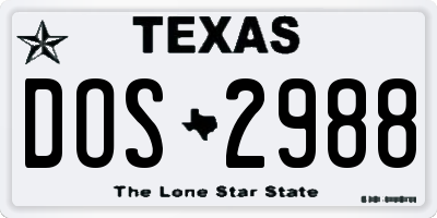 TX license plate DOS2988