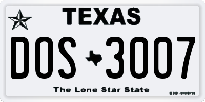 TX license plate DOS3007