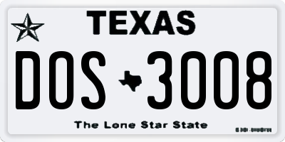 TX license plate DOS3008