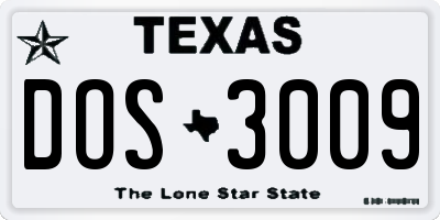 TX license plate DOS3009