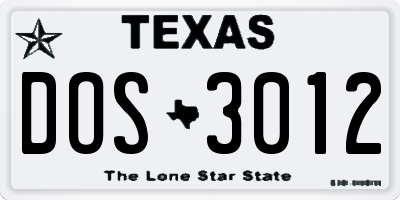 TX license plate DOS3012