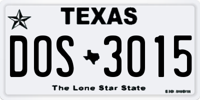 TX license plate DOS3015
