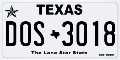 TX license plate DOS3018