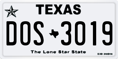 TX license plate DOS3019