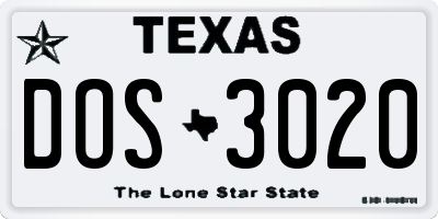 TX license plate DOS3020