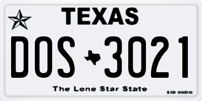TX license plate DOS3021
