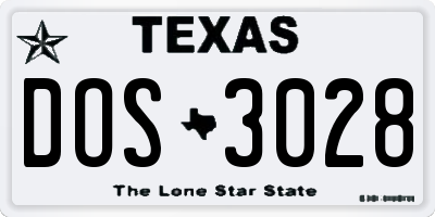 TX license plate DOS3028