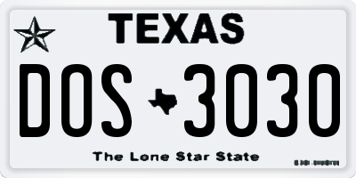 TX license plate DOS3030