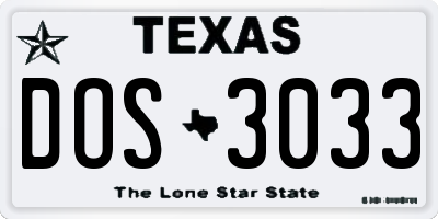 TX license plate DOS3033