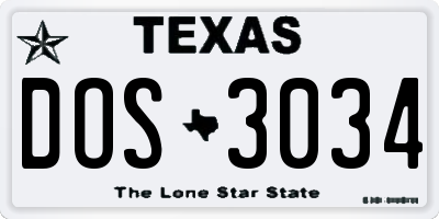 TX license plate DOS3034