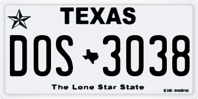 TX license plate DOS3038