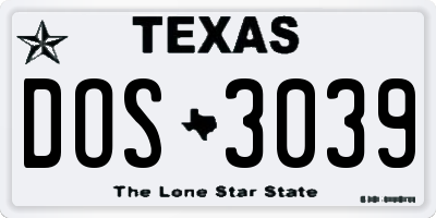 TX license plate DOS3039