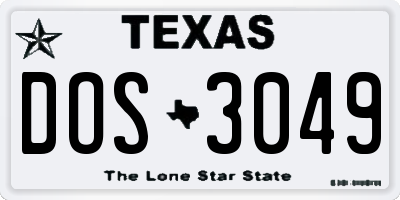 TX license plate DOS3049