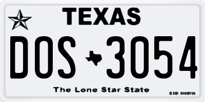 TX license plate DOS3054