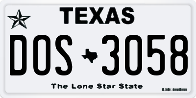 TX license plate DOS3058