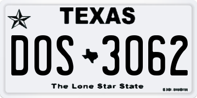 TX license plate DOS3062