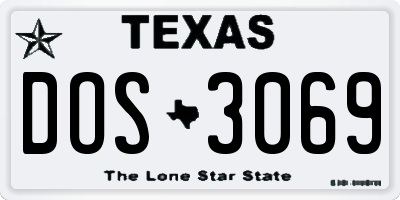 TX license plate DOS3069