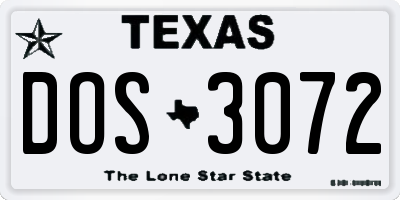 TX license plate DOS3072