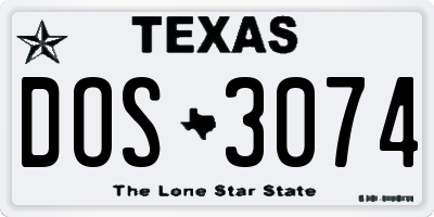 TX license plate DOS3074