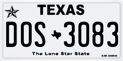 TX license plate DOS3083