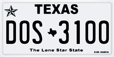 TX license plate DOS3100