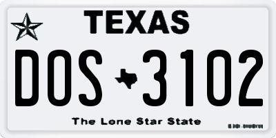 TX license plate DOS3102