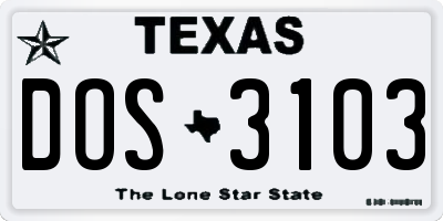 TX license plate DOS3103
