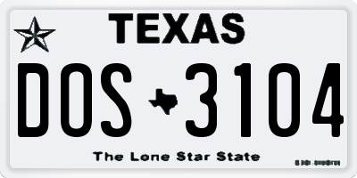 TX license plate DOS3104