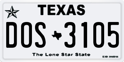 TX license plate DOS3105