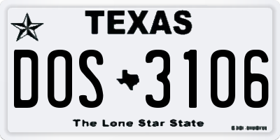 TX license plate DOS3106