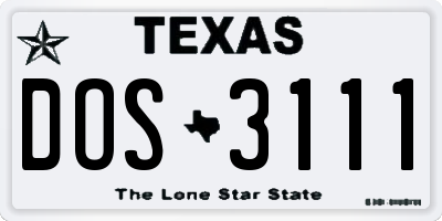 TX license plate DOS3111