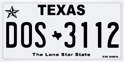 TX license plate DOS3112
