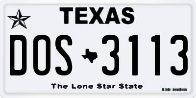 TX license plate DOS3113