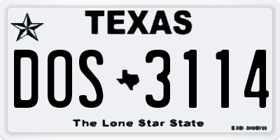 TX license plate DOS3114